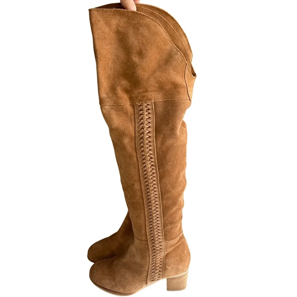 Matisse Suede Tan Over The Knee Boots Size 8‎ Braided Tall boho western
